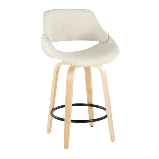 Fabrico - 26" Fixed-Height Counter Stool With Swivel And Round Black Metal Footrest (Set of 2) - Natural Wood