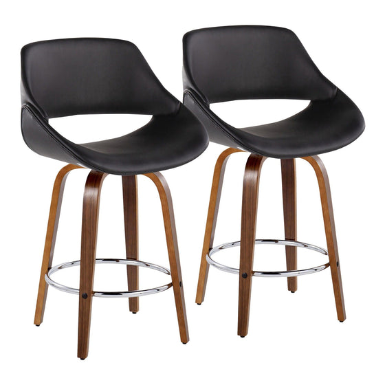 Fabrico - Fixed-Height Counter Stool With Round Chrome Footrest (Set of 2) - Walnut Wood