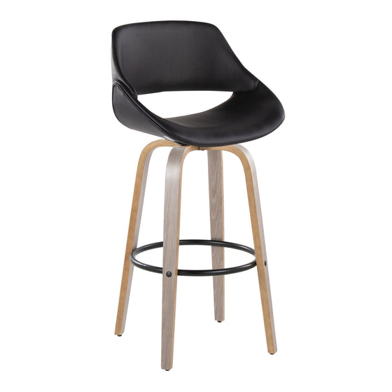 Fabrico - 30" Fixed-Height Barstool With Swivel And Round Black Metal Footrest (Set of 2) - Light Gray Wood