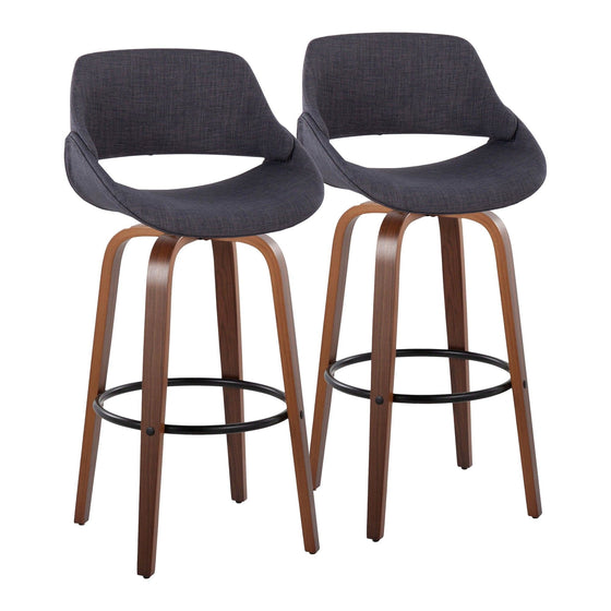 Fabrico - 30" Fixed-Height Barstool With Swivel And Round Black Metal Footrest (Set of 2) - Walnut Wood