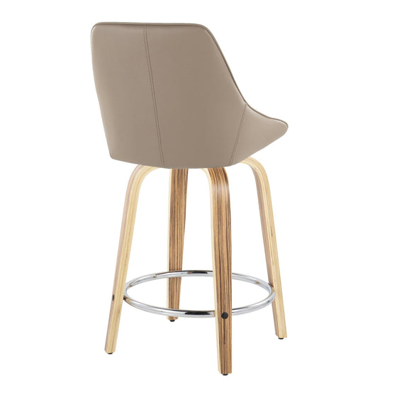 Diana - 24" Fixed-Height Counter Stool With Swivel And Round Chrome Metal Footrest (Set of 2) - Zebra Wood