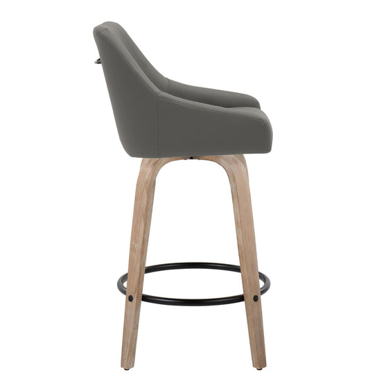 Hannah - 26" Fixed-Height Counter Stool With Swivel And Round Black Metal Footrest (Set of 2) - Whitewashed Wood