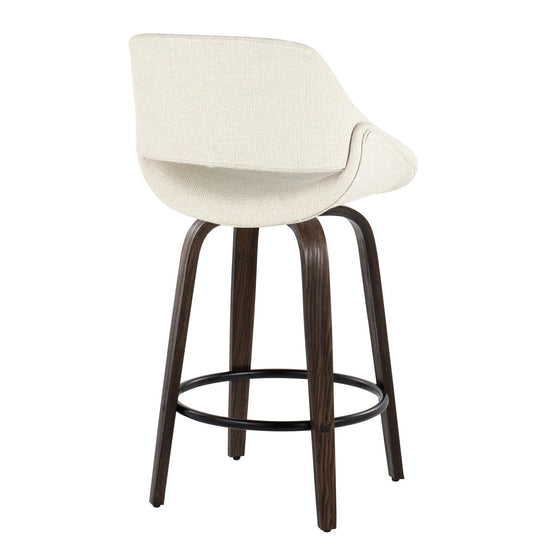 Fabrico - 26" Fixed-Height Counter Stool With Swivel And Round Black Metal Footrest (Set of 2) - Walnut Glazed Wood