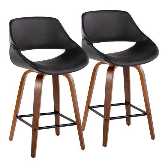 Fabrico - Fixed-Height Counter Stool With Square Black Footrest (Set of 2) - Walnut Wood