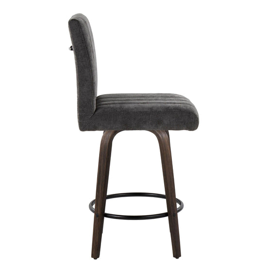 Hank - 26" Fixed-Height Counter Stool With Swivel And Round Black Metal Footrest (Set of 2) - Walnut Glazed Wood