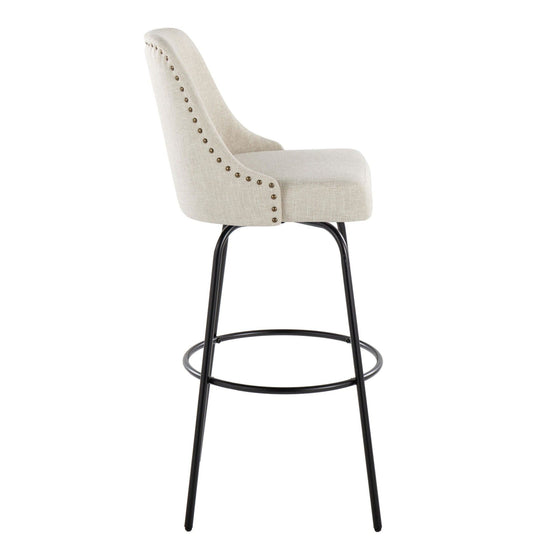 Marcel - 30" Fixed-Height Barstool With Swivel And Round Black Metal Footrest (Set of 2) - Black Metal