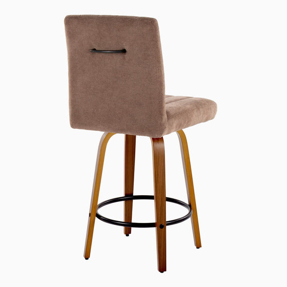 Hank - 26" Fixed-Height Counter Stool With Swivel And Round Black Metal Footrest (Set of 2) - Walnut Wood
