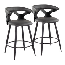  Gardenia - 25" Fixed-Height Counter Stool With Swivel And Rounded Black Metal Footrest (Set of 2) - Black Metal, Black Wood And Gray Faux Leather