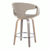 Curva - 26" Fixed-Height Counter Stool With Swivel And Round Chrome Metal Footrest (Set of 2) - Light Gray Wood And Light Gray Faux Leather