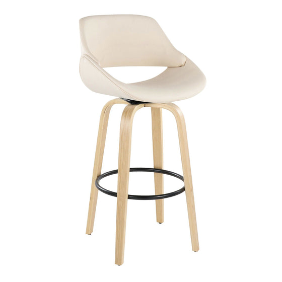 Fabrico - 30" Fixed-Height Barstool With Swivel And Round Black Metal Footrest (Set of 2) - Natural Wood