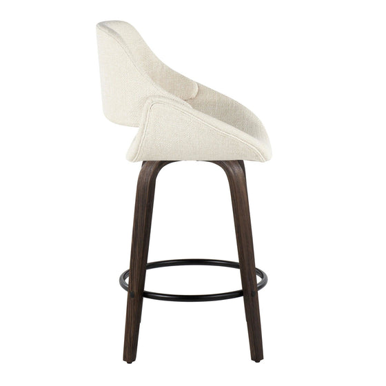 Fabrico - 26" Fixed-Height Counter Stool With Swivel And Round Black Metal Footrest (Set of 2) - Walnut Glazed Wood