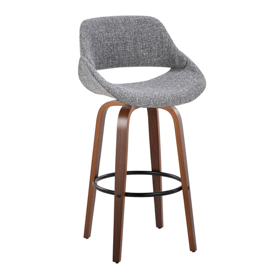 Fabrico - 30" Fixed-Height Barstool With Swivel And Round Black Metal Footrest (Set of 2) - Walnut Wood