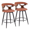 Gardenia - 25" Fixed-Height Counter Stool With Swivel And Rounded Black Metal Footrest (Set of 2) - Black Metal, Walnut Wood