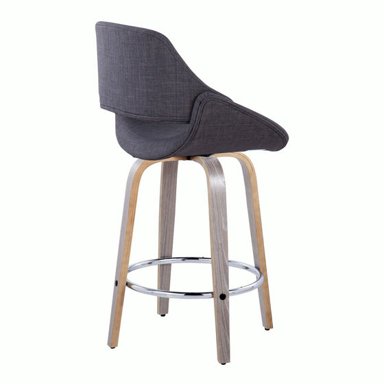 Fabrico - 26" Fixed-Height Counter Stool With Swivel And Round Chrome Metal Footrest (Set of 2) - Light Gray Wood