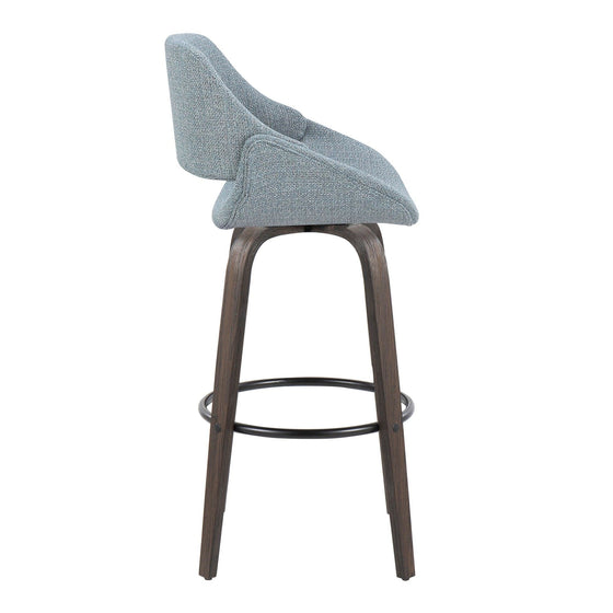 Fabrico - 30" Fixed-Height Barstool With Swivel And Round Black Metal Footrest (Set of 2) - Walnut Glazed Wood