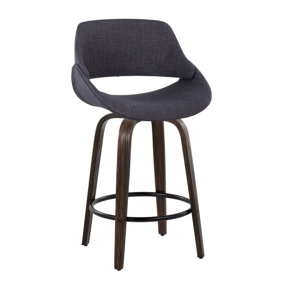 Fabrico - 26" Fixed-Height Counter Stool With Swivel And Round Black Metal Footrest (Set of 2) - Walnut Glazed Wood