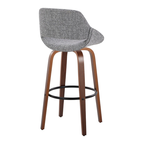 Fabrico - 30" Fixed-Height Barstool With Swivel And Round Black Metal Footrest (Set of 2) - Walnut Wood
