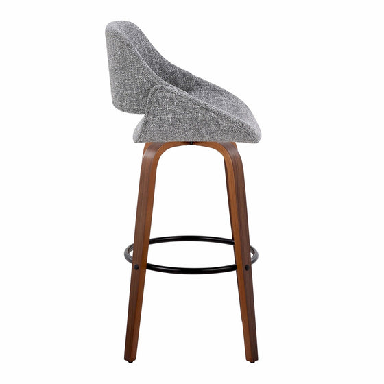 Fabrico - 30" Fixed-Height Barstool With Swivel And Round Black Metal Footrest (Set of 2) - Walnut Wood