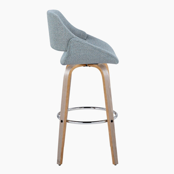 Fabrico - 30" Fixed-Height Barstool With Swivel And Round Chrome Metal Footrest (Set of 2) - Light Gray Wood