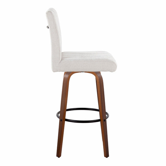 Hank - 30" Fixed-Height Barstool With Swivel And Round Black Metal Footrest (Set of 2) - Walnut Wood