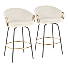  Claire - 26" Fixed-Height Counter Stool With Swivel And Round Gold Metal Footrest (Set of 2) - Black Metal