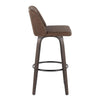 Toriano - 30" Fixed-Height Barstool With Swivel And Round Black Metal Footrest (Set of 2) - Walnut Glazed Wood And Espresso Faux Leather