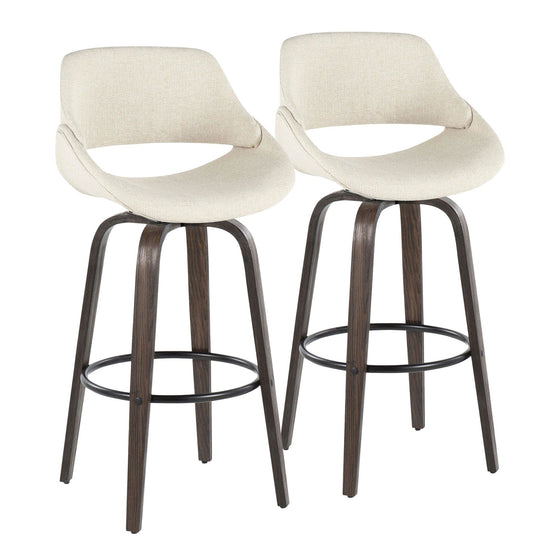 Fabrico - 30" Fixed-Height Barstool With Swivel And Round Black Metal Footrest (Set of 2) - Walnut Glazed Wood
