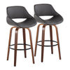 Fabrico - 30" Fixed-Height Counter Stool With Swivel And Round Black Metal Footrest (Set of 2) - Walnut Wood And Gray Faux Leather