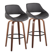  Fabrico - 30" Fixed-Height Counter Stool With Swivel And Round Black Metal Footrest (Set of 2) - Walnut Wood And Gray Faux Leather