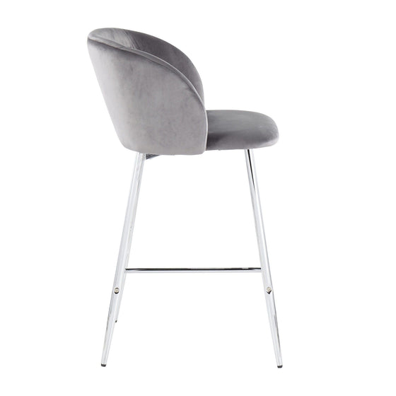 Fran - Counter Stool - Chrome Metal And Gray Velvet (Set of 2)