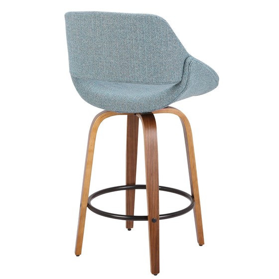 Fabrico - 26" Fixed-Height Counter Stool With Swivel And Round Black Metal Footrest (Set of 2) - Walnut Glazed Wood