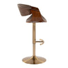 Symphony - Adjustable Barstool With Swivel - Gold Metal, Walnut Wood, And Espresso Faux Leather With Rounded T Footrest (Set of 2)