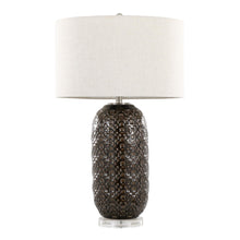  Onyx - 30" Table Lamp - Dark Gray Crackle Ceramic, Brushed Nickel And Clear Crystal With Gray Linen Shade