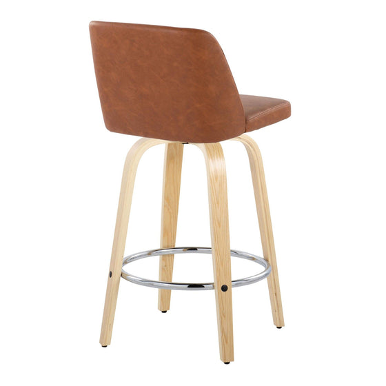 Toriano - 26" Fixed-Height Counter Stool (Set of 2) - Natural & Chrome Round Base
