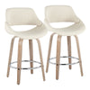 Fabrico - 26" Fixed-Height Counter Stool With Swivel And Round Chrome Metal Footrest (Set of 2) - White Washed Wood And Cream Noise Fabric