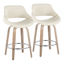  Fabrico - 26" Fixed-Height Counter Stool With Swivel And Round Chrome Metal Footrest (Set of 2) - White Washed Wood And Cream Noise Fabric