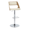 Cecina - Adjustable Barstool With Swivel And Rounded Rectangle Footrest (Set of 2) - Chrome Metal, Zebra Wood, And Cream Faux Leather