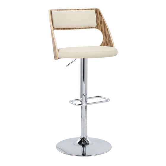 Cecina - Adjustable Barstool With Swivel And Rounded Rectangle Footrest (Set of 2) - Chrome Metal, Zebra Wood, And Cream Faux Leather