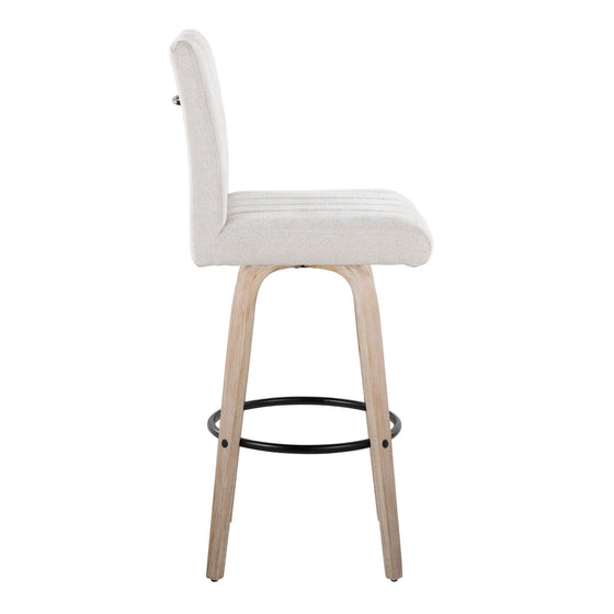 Hank - 30" Fixed-Height Barstool With Swivel And Round Black Metal Footrest (Set of 2) - Whitewashed Wood