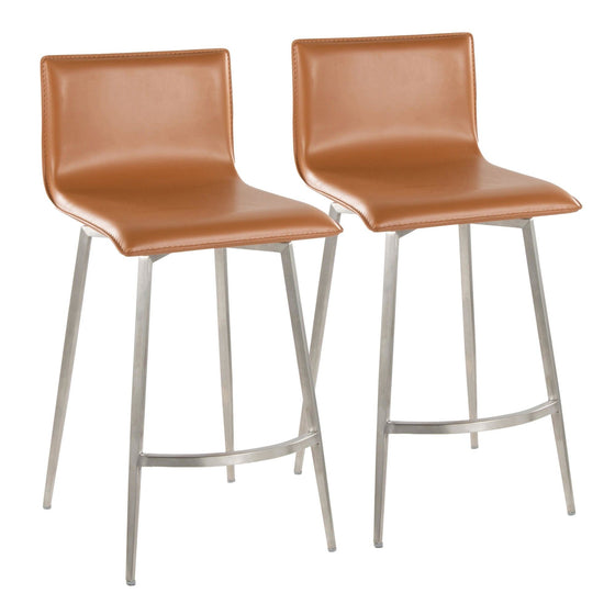 Mara - 26" Upholstered Fixed-Height Counter Stool With Swivel (Set of 2) - Stainless Steel