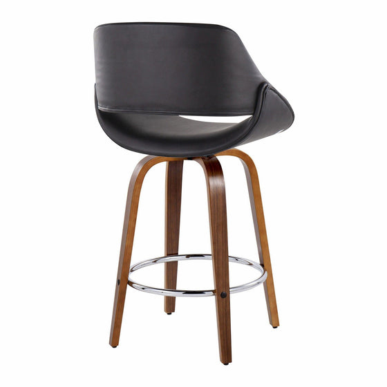 Fabrico - Fixed-Height Counter Stool With Round Chrome Footrest (Set of 2) - Walnut Wood