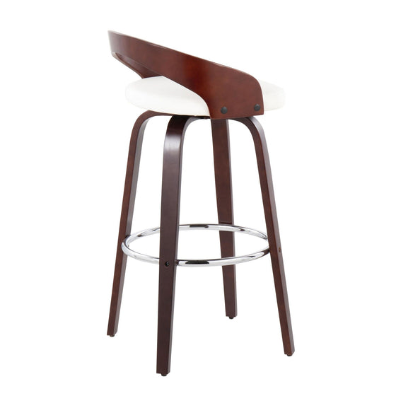 Grotto - Barstool With Swivel - Cherry With White Faux Leather (Set of 2)