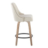 Marcel - 27" Fixed-Height Counter Stool With Swivel And Round Black Metal Footrest (Set of 2) - Whitewashed Wood And Cream Fabric With Brass Nailhead Trim