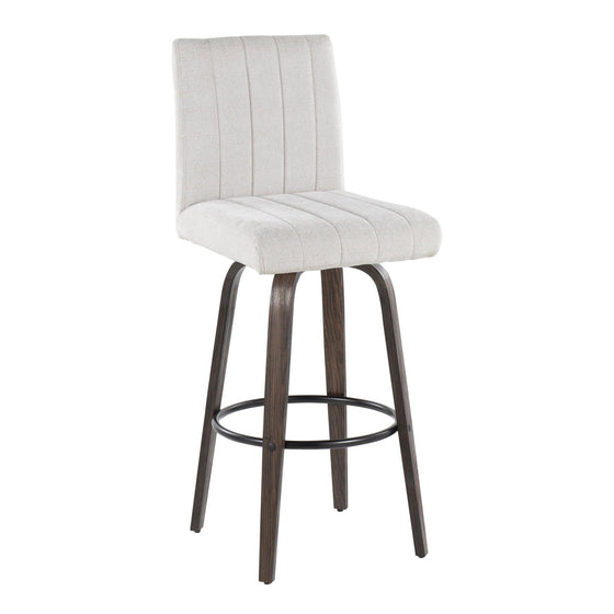 Hank - 30" Fixed-Height Barstool With Swivel And Round Black Metal Footrest (Set of 2) - Walnut Glazed Wood