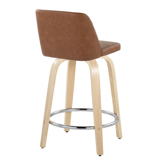 Toriano - 24" Fixed-Height Counter Stool (Set of 2) - Natural & Chrome Round Base