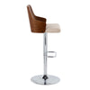 Ariana - Adjustable Barstool With Swivel - Chrome Metal, Walnut Wood And Beige Fabric With Rounded Rectangle Footrest (Set of 2)