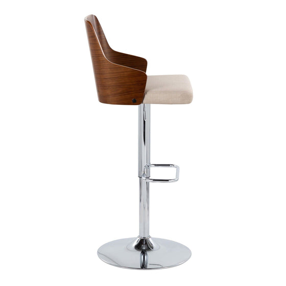 Ariana - Adjustable Barstool With Swivel - Chrome Metal, Walnut Wood And Beige Fabric With Rounded Rectangle Footrest (Set of 2)