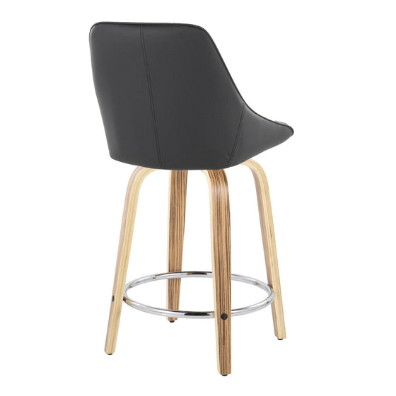 Diana - 24" Fixed-Height Counter Stool With Swivel And Round Chrome Metal Footrest (Set of 2) - Zebra Wood