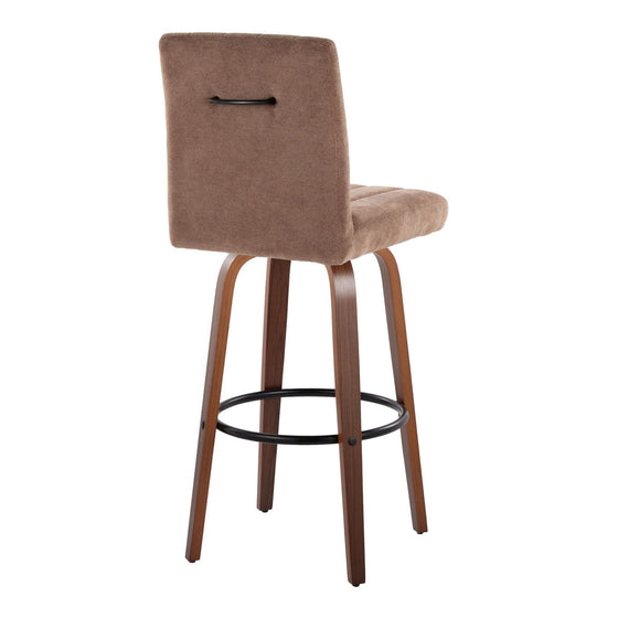 Hank - 30" Fixed-Height Barstool With Swivel And Round Black Metal Footrest (Set of 2) - Walnut Wood