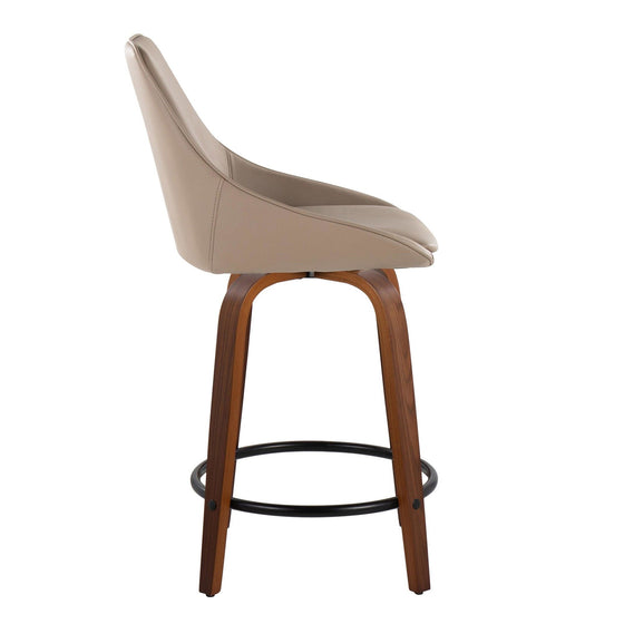 Diana - 24" Fixed-Height Counter Stool With Swivel And Round Black Metal Footrest (Set of 2) - Walnut Wood